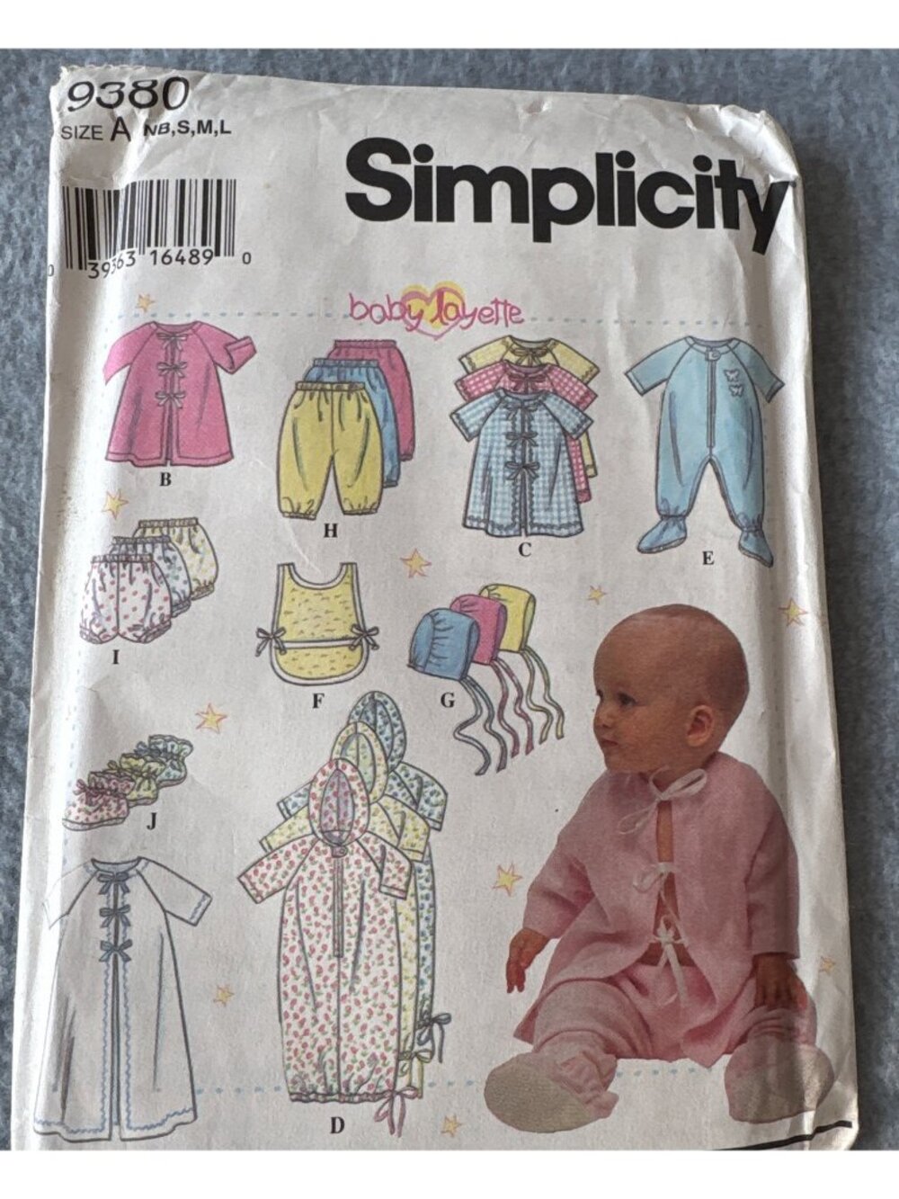 Simplicity 9380 Baby Layette Sewing Pattern Size NB-S-L Uncut Clothing Set